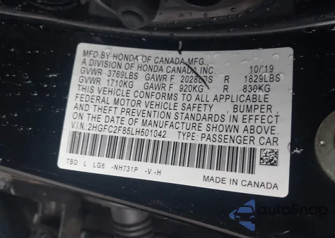 2020 Honda Civic Sport from USA, damaged, VIN 2HGFC2F85LH501042